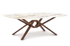 Exeter Boat Shaped Sintered Stone Top Tables in Walnut