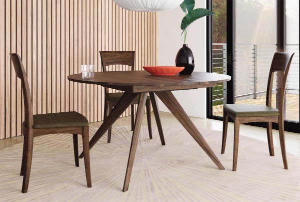 Catalina Round Extension Tables with easystow extension and leaf storage in Walnut