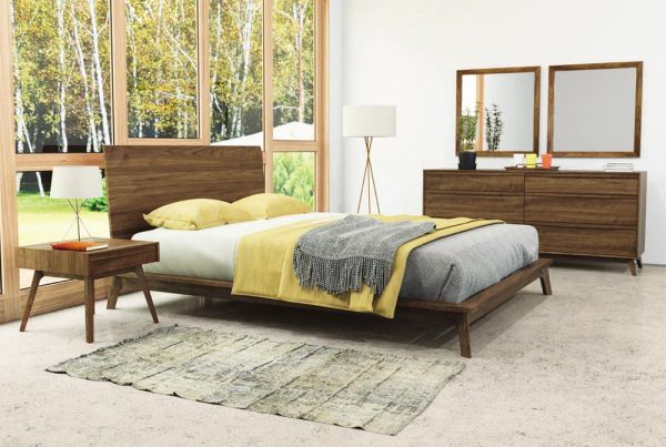  Catalina Bed with Solid Headboard in Walnut
