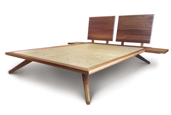 Astrid Bed without Headboard Panels in Walnut and Dark Chocolate