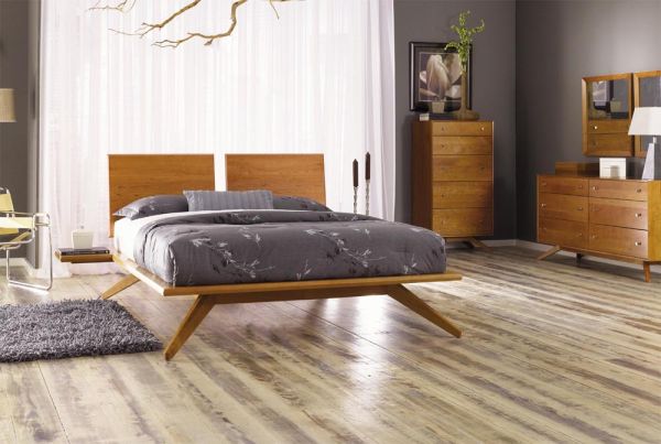 Astrid Bed with 2 Adjustable Headboard Panels in Cherry