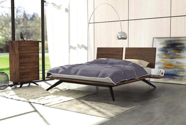 Astrid Bed without Headboard Panels in Walnut and Dark Chocolate
