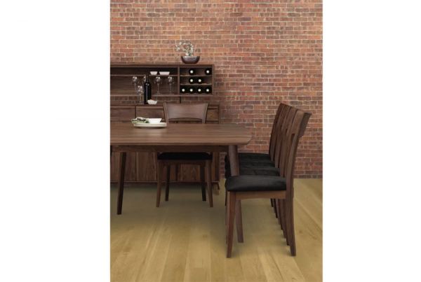 Catalina Four Leg Extension Tables with easystow extension and leaf storage in Walnut