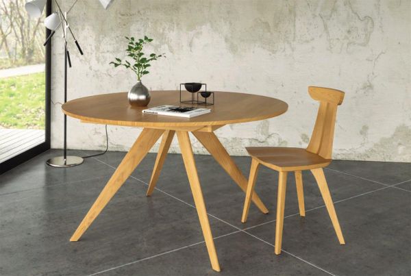 Catalina Round Extension Tables with easystow extension and leaf storage in Cherry