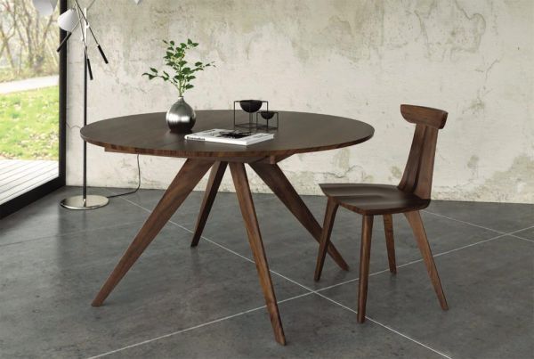 Catalina Round Extension Tables with easystow extension and leaf storage in Walnut