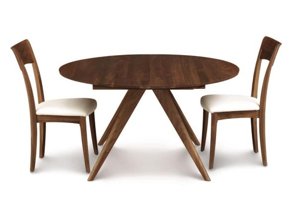 Catalina Round Extension Tables with easystow extension and leaf storage in Walnut