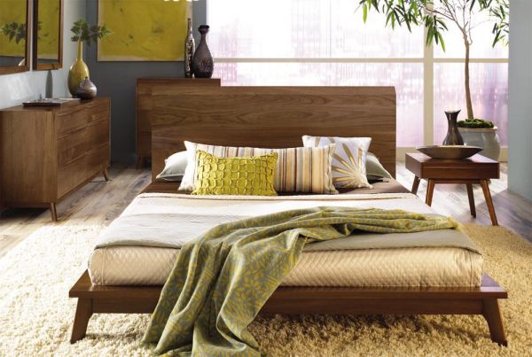  Catalina Bed with Solid Headboard in Walnut