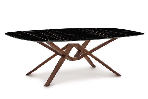 Exeter Boat Shaped Sintered Stone Top Tables in Walnut