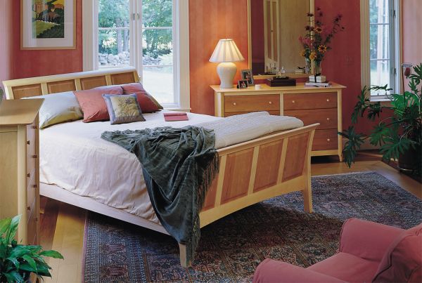 Sarah Sleigh Bed with Storage in Cherry/Maple